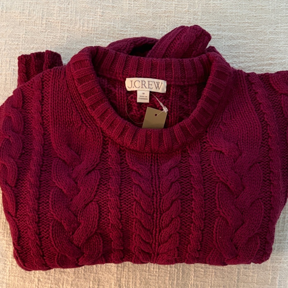 J. Crew Rich Burgundy Cable Knit Sweater